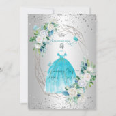 PixDezines Quinceanera H2 Blume Aqua Blau Kleid Einladung (Vorderseite)