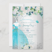 PixDezines Quinceanera H2 Blume Aqua Blau Kleid Einladung (Rückseite)