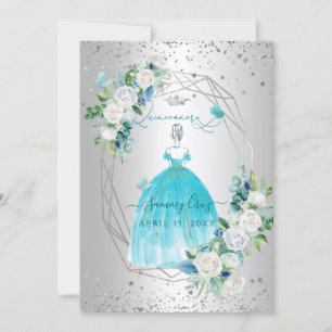 PixDezines Quinceanera H2 Blume Aqua Blau Kleid Einladung