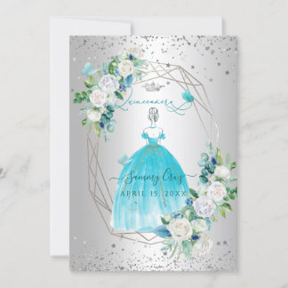 PixDezines Quinceanera H2 Blume Aqua Blau Kleid Einladung