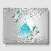 PixDezines Quinceanera H2 Blume Aqua Blau Kleid Gästebuch (Vorderseite)