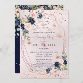 PixDezines Quinceanera H2 Blume Blush Navy Einladung (Vorne/Hinten)