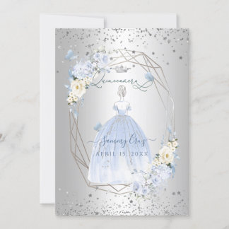 PixDezines Quinceanera H2 Blume Dusty Blue Rose Einladung