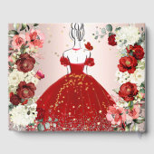 PixDezines Quinceanera H2 Blume Rotes Kleid Gästebuch (Rückseite)