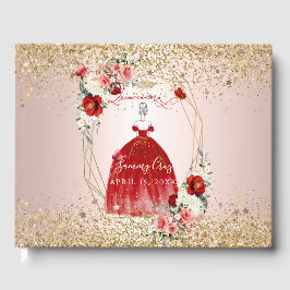 PixDezines Quinceanera H2 Blume Rotes Kleid Gästebuch