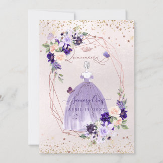 PixDezines Quinceanera Lila Rose Gold Blume I Einladung