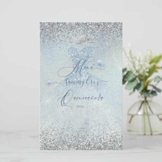 PixDezines Quinceanera Menü Dusty Blue Dress (Stehend Vorderseite)