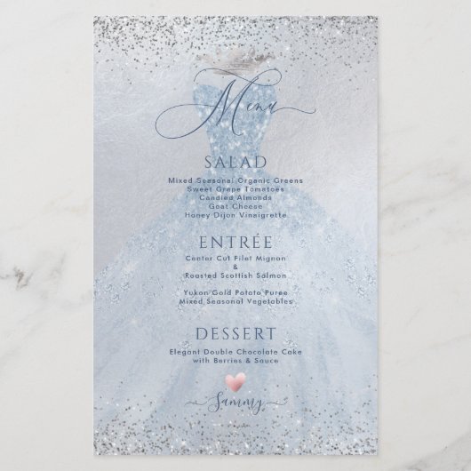 PixDezines Quinceanera Menü Dusty Blue Dress (Rückseite)