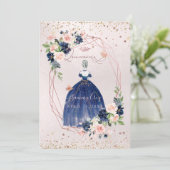PixDezines Quinceanera Navy Rose Gold H2 Blume Einladung (Stehend Vorderseite)