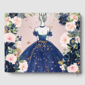 PixDezines Quinceanera Navy Rose Gold H2 Blume Gästebuch (Rückseite)