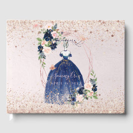 PixDezines Quinceanera Navy Rose Gold H2 Blume Gästebuch