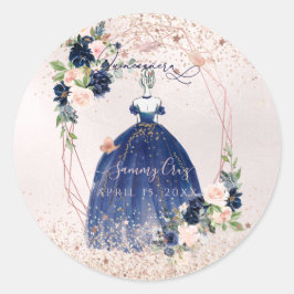 PixDezines Quinceanera Navy Rose Gold H2 Blume Runder Aufkleber