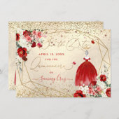 PixDezines Quinceanera Red Gown Save the Date Einladung (Vorne/Hinten)