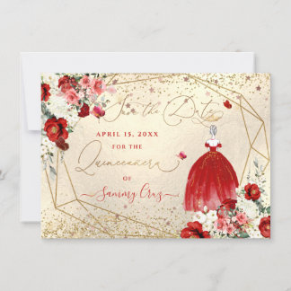 PixDezines Quinceanera Red Gown Save the Date Einladung