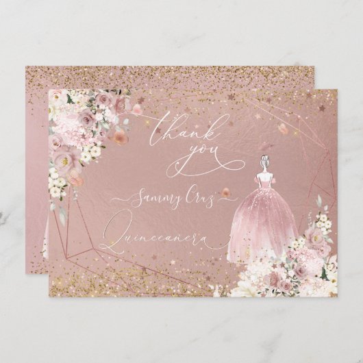PixDezines Quinceanera Rose Gold Dankeschön Karte (Vorne/Hinten)