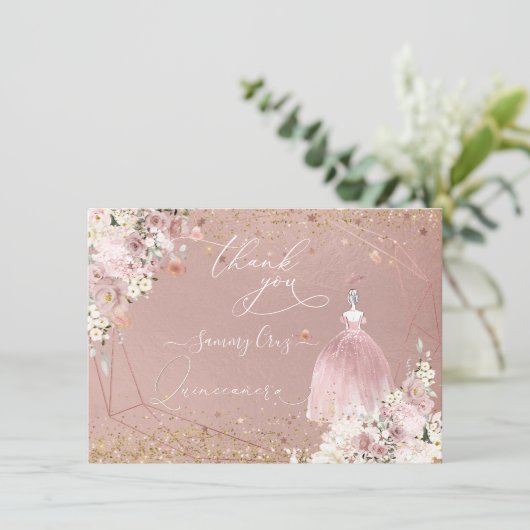 PixDezines Quinceanera Rose Gold Dankeschön Karte (Stehend Vorderseite)
