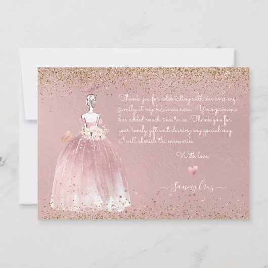 PixDezines Quinceanera Rose Gold Dankeschön Karte (Rückseite)