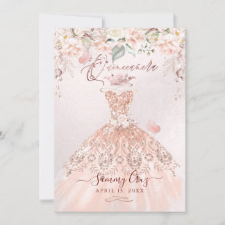 PixDezines Quinceanera Rose Gold Glitzer Gown Einladung