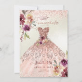 PixDezines Quinceanera Rose Gold Glitzer Gown Einladung (Vorderseite)