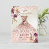 PixDezines Quinceanera Rose Gold Glitzer Gown Einladung (Stehend Vorderseite)