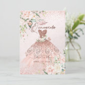 PixDezines Quinceanera Rose Gold Glitzer Gown Einladung (Stehend Vorderseite)