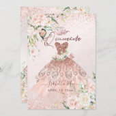 PixDezines Quinceanera Rose Gold Glitzer Gown Einladung (Vorne/Hinten)
