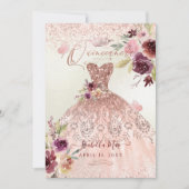 PixDezines Quinceanera Rose Gold Glitzer Gown Einladung (Vorderseite)