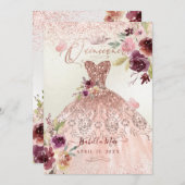 PixDezines Quinceanera Rose Gold Glitzer Gown Einladung (Vorne/Hinten)