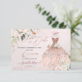PixDezines Quinceanera Save the Date Rose Gold Einladung (Stehend Vorderseite)