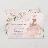 PixDezines Quinceanera Save the Date Rose Gold Einladung (Vorne/Hinten)
