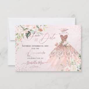 PixDezines Quinceanera Save the Date Roségold Einladung