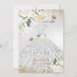 PixDezines Quinceanera Silver Dress Gold Glitzer Einladung