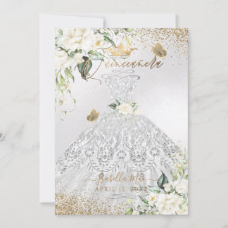 PixDezines Quinceanera Silver Dress Gold Glitzer Einladung