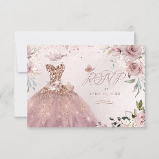 PixDezines Quinceanera UAWG Dusty Rose Gown Einladung