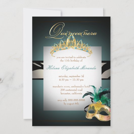 PixDezines Quincenera/aquamarin Zebra/DIY Farbe!! Einladung (Rückseite)