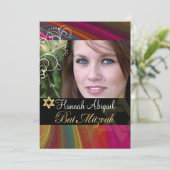 PixDezines Rainbow Bat Mitzvah Invites Einladung (Stehend Vorderseite)