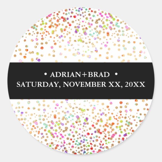 PixDezines Rainbow Confetti Runder Aufkleber (Vorderseite)