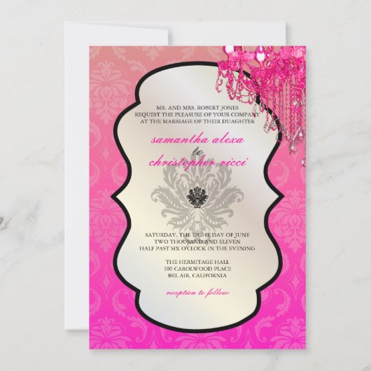 PixDezines Raspberry Khandelier+Vendome Damask/12x Einladung (Rückseite)