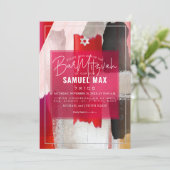 PixDezines Red Black Watercolor Bar Mitzvah Einladung (Stehend Vorderseite)