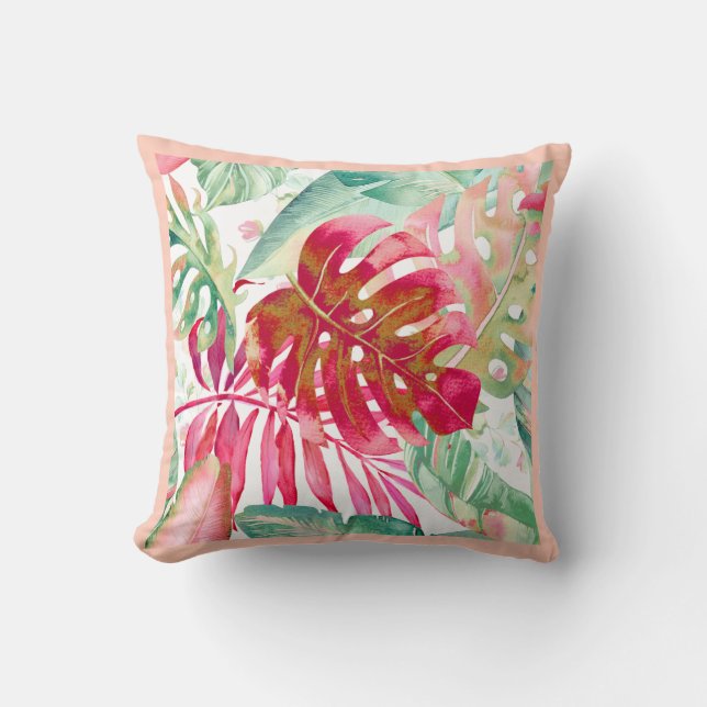 PixDezines Red+Green Tropical Foliage Frame DIY Kissen (Vorderseite)