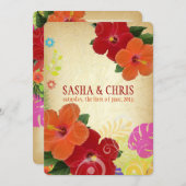 PixDezines red+orange Hibiskus+monstera Einladung (Vorne/Hinten)