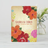 PixDezines red+orange Hibiskus+monstera Einladung (Stehend Vorderseite)