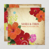 PixDezines red+orange Hibiskus+monstera Einladung (Vorne/Hinten)