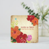 PixDezines red+orange Hibiskus+monstera Einladung (Stehend Vorderseite)