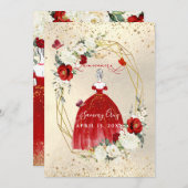 PixDezines Red Quinceanera H2 Alabaster Rose Einladung (Vorne/Hinten)