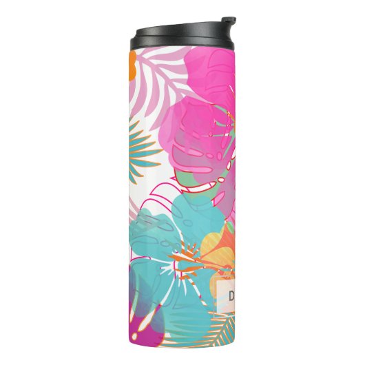 PixDezines Regenwald/Hibiskus/Orange/Gelb/Blau Thermosbecher (Nach links gedreht)