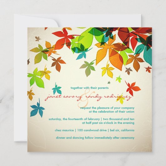PixDezines Retro-Ahorn-Blätter/Hochzeit im Herbst Einladung (Rückseite)