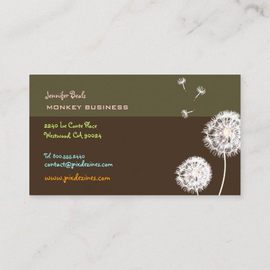 PixDezines Retro-Dandelion/DJ-Farbe, Schlamm Visitenkarte (Rückseite)