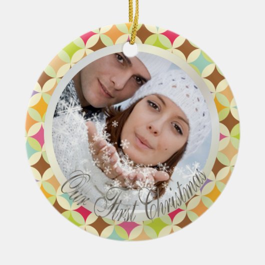 PixDezines Retro Diamanten Fotoleim Keramik Ornament (Vorne)