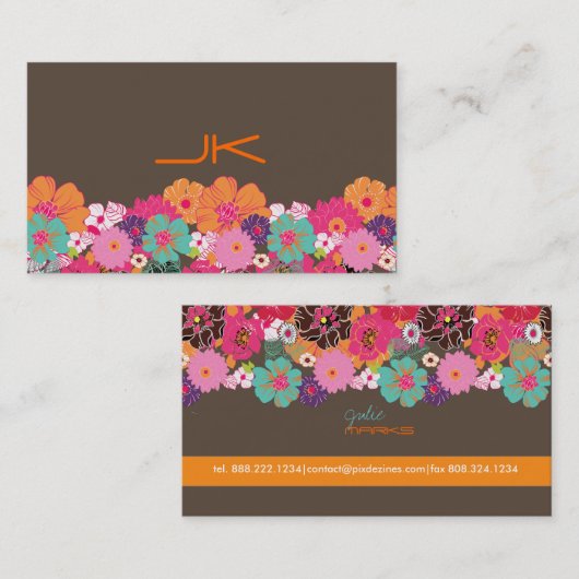 PixDezines Retro Floral ~ Alegre/Deue Hintergrund Visitenkarte (Vorne/Hinten)
